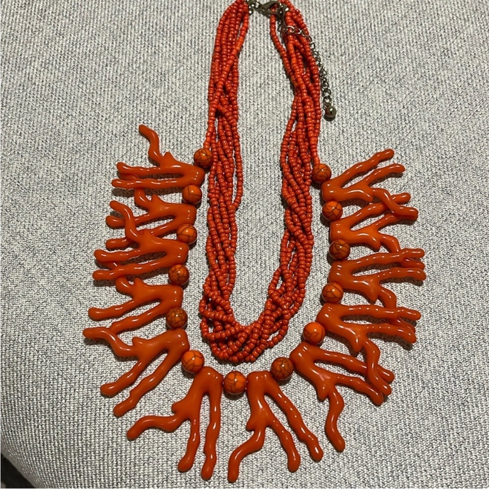 Red Coral Branch Necklace with Braided Cord